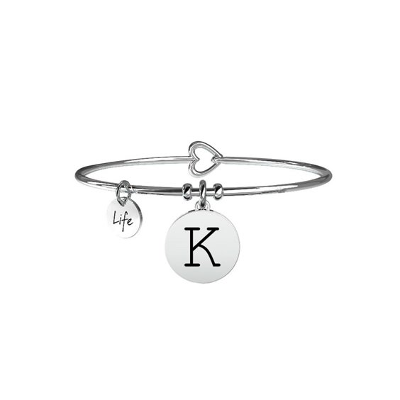 KIDULT Bracciale Donna Con Iniziale R - Bangle In Acciaio 316L Con Ciondolo Smaltato E Cristallo, Diametro 6 Cm, Emozioni - 231555R