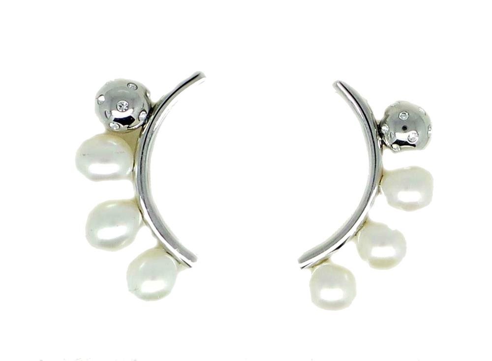 Orecchini MORELLATO Collezione LUNAE: Acciaio Inox Con Zirconi E Perle D'acqua Dolce, Lunghezza 25mm