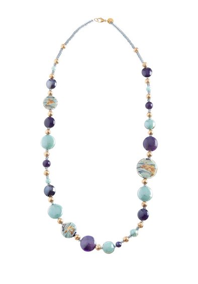 VENEZIA Collana Lunga Benny 97 Cm – Vetro Colorato E Metallo, Verde, Girocollo Lungo Stile Veneziano