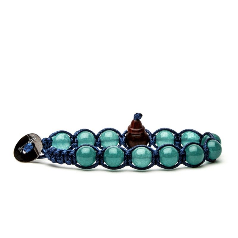Bracciale Tibetano Tamashii In Giada Sky Blue - Pietre Naturali 8mm, Corda Regolabile, Originale