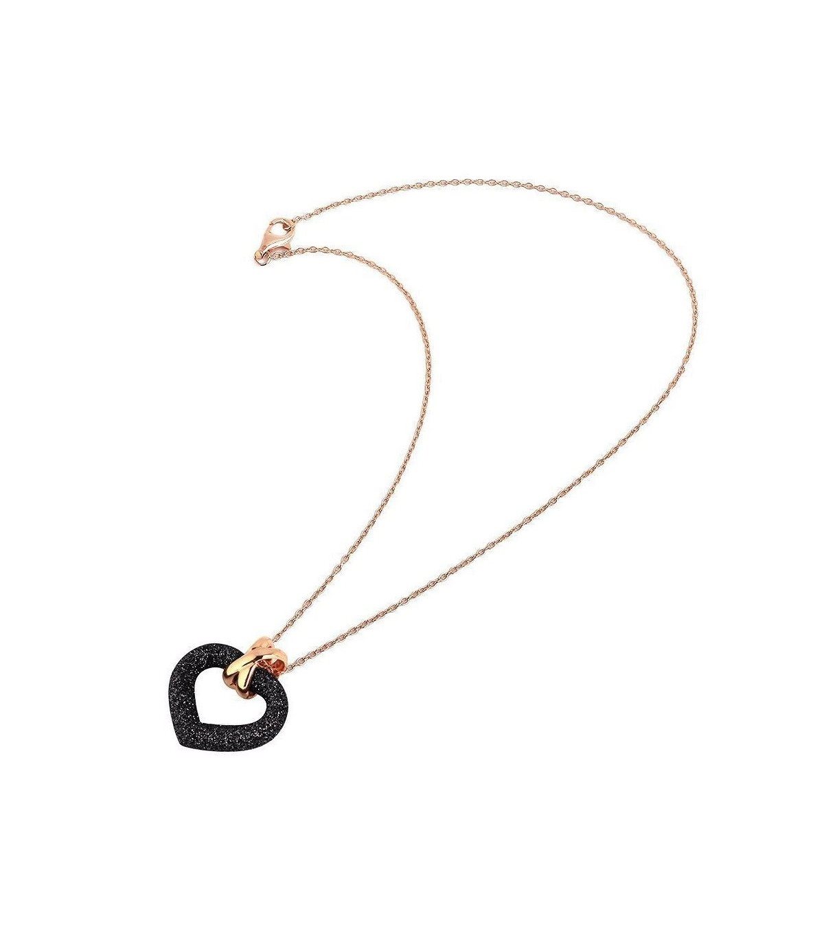 Collana Pesavento - Donna in Argento Rosè con Cuore in Polvere Nera