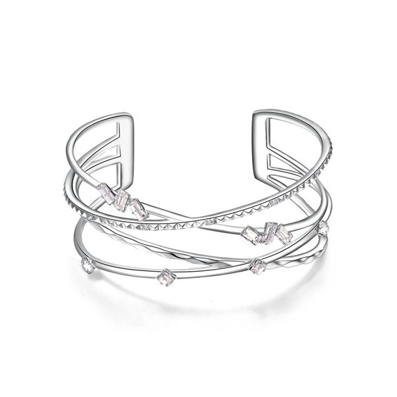 Bracciale ATTITUDE rigido in ottone rodiato e zirconi bianchi