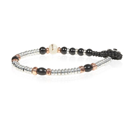 Bracciale Gerba In Macramè Fatto A Mano Con Occhio Di Tigre Rosso E Onice 8mm - Argento 925 - Black Tiger - 6
