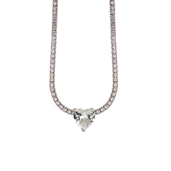 COLLANA TENNIS CROCE MM 2 MM 2,5 CM 40-45 ARGENTO RODIATO ZIRCONI