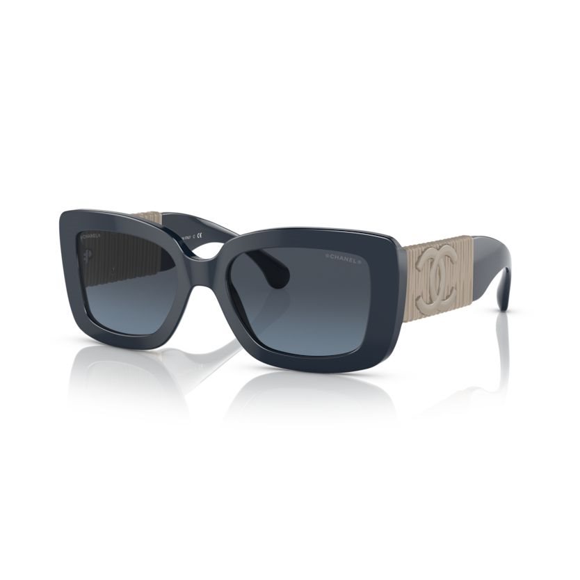 CHANEL Acetate Calfskin Square Sunglasses 5473-Q-A Black Beige 1168036