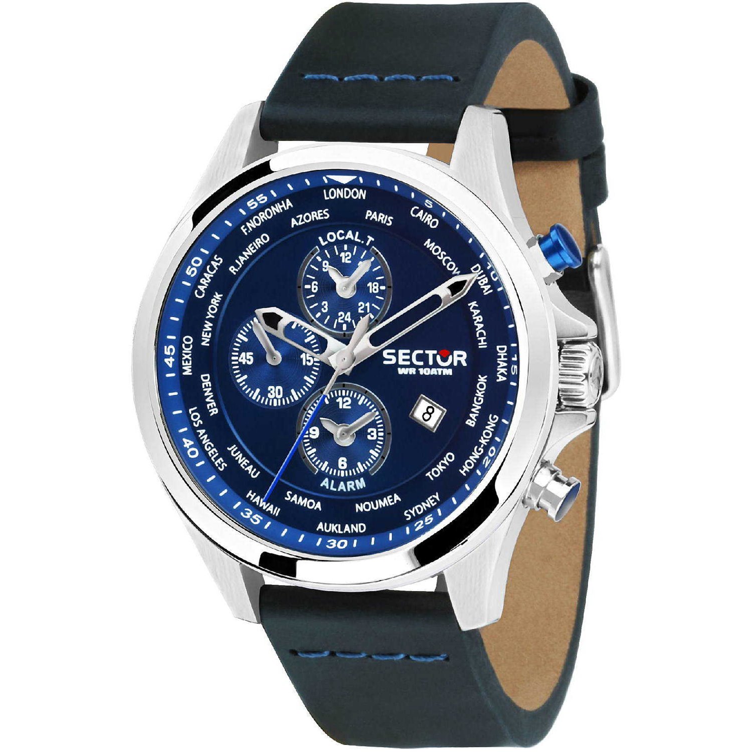 Sector Orologio Uomo R3251180015 – Dual Time, Cassa 46mm, Quadrante Blu, Cinturino In Pelle Nero