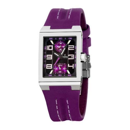 Montre Festina Femme - Cadran Violet, Bracelet Cuir - Avec Boîte D'Origine - Occasion
