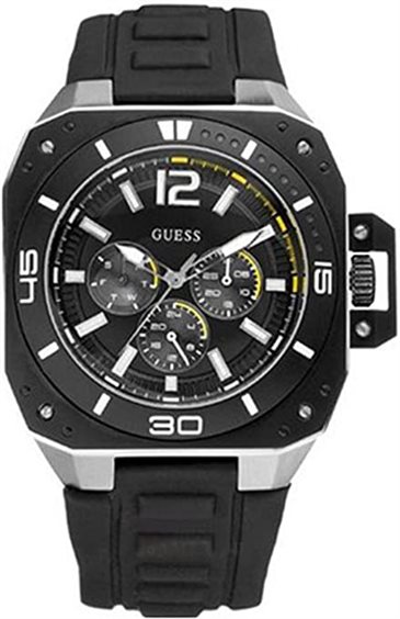 Montre Guess Cronographe Pour Homme - Boîtier Noir 45mm - Bracelet Silicone Noir