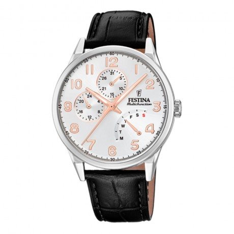 Festina F16872/1 Orologio Uomo – Pelle Marrone, Cassa Acciaio, Quarzo, Look Classico Sportivo, Swiss Design
