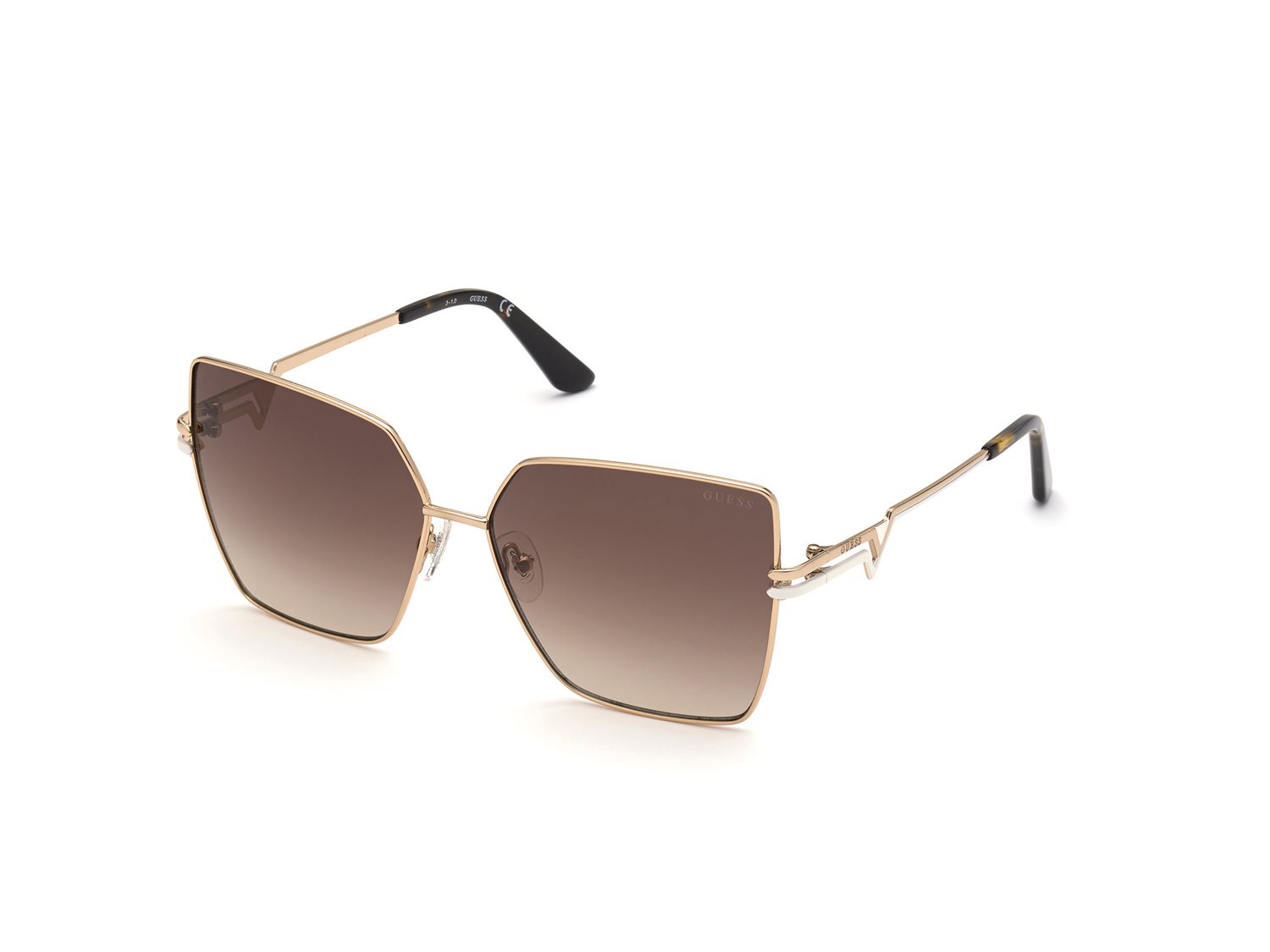 Lunettes De Soleil Guess Pour Femme - Monture Marron Tortue, Verres Bruns, Forme Ovale - Occasion