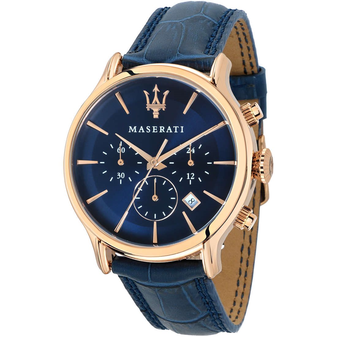 Orologio Maserati Epoca Uomo - Quarzo 42mm - Quadrante Blu, Cinturino In Pelle Sintetica - Impermeabile 10 ATM