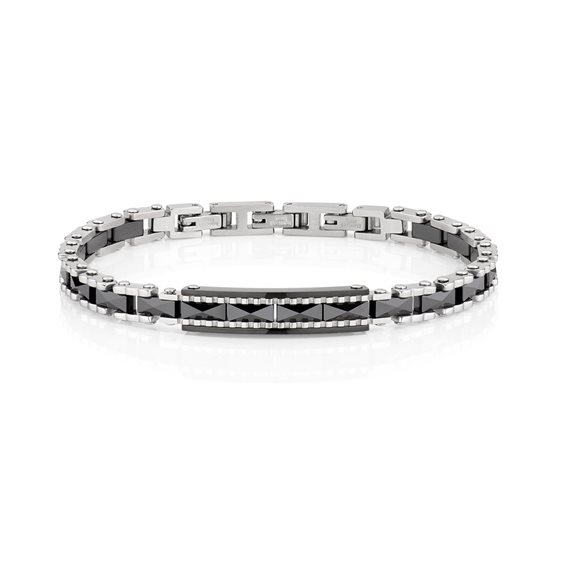 Bracciale Uomo Amen In Acciaio 316 Con Zirconi Bianchi - Lunghezza Regolabile 19+1+1 Cm - Gioiello Elegante (Modello ACBR1306)