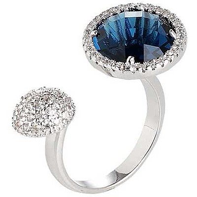 Boccadamo Anello Sharada In Bronzo Rodiato Con Cristallo Montana E Zirconi - Regolabile - Argento