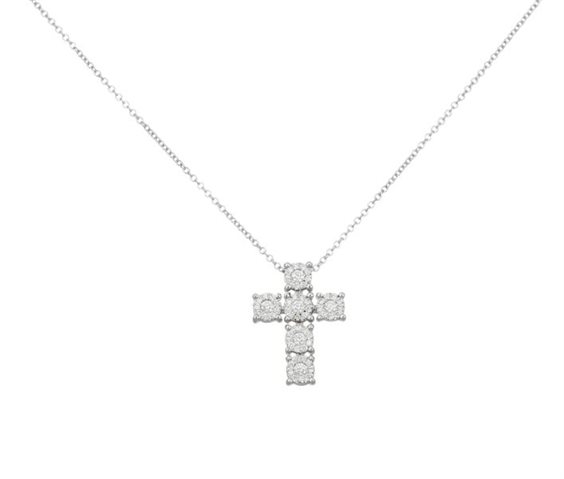 Collier Recarlo Avec Croix En Or Blanc 18 Carats Et Diamants - Longueur Réglable 39-45 Cm - Neuf Avec étiquettes