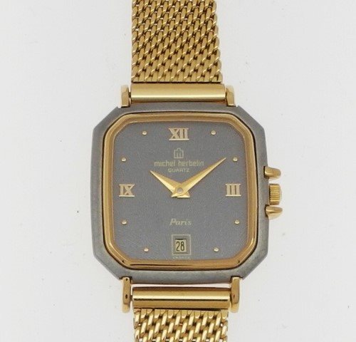 Orologio Michel Herbelin Uomo Placcato Oro - Pelle Marrone - 34 Mm - Datario