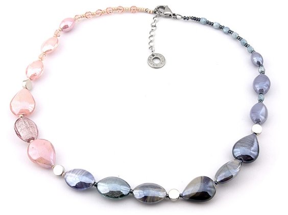 Collana Antica Murrina Venezia Rezzonico: Vetro Di Murano E Metallo Argentato, Lunghezza 49 Cm, Gioiello In Cofanetto