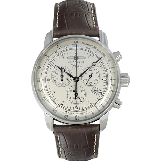 Zeppelin Orologio Da Uomo Modello 7680-1 – Cassa Acciaio, Pelle Marrone, Cronografo E Calendario