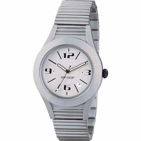 Hip Hop Orologio Uomo HWU0730 Cassa In Policarbonato 42mm, Movimento Cronografo Al Quarzo, Bracciale In Alluminio Argento, Quadrante Bianco