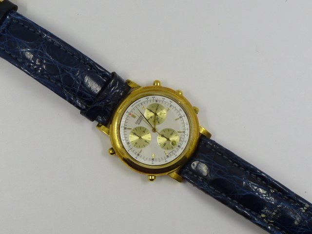 Citizen Eco-Drive Avion Cronografo Uomo | Orologio In Acciaio Oro Rosa E Pelle Marrone, CA4213-18L