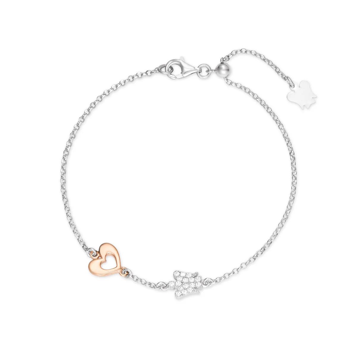 Bracciale Roberto Giannotti GIA340 Collezione Angeli, In Argento Con Angelo Double Face E Zirconi Bianchi, Lunghezza 19 Cm