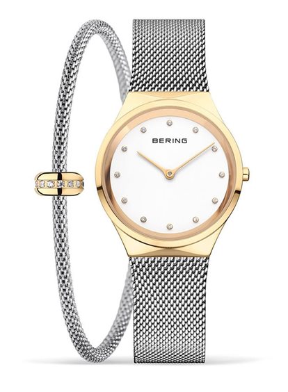 BERING 14134-368 Orologio da donna al quarzo, orologio da polso con cassa in acciaio inossidabile color oro rosa da 34 mm e quadrante verde, cinturino in maglia milanese, vetro zaffiro, 3 ATM