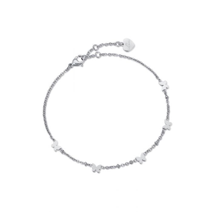 Bracelet De Cheville Double Chaine En Acier Inoxydable, Avec Perles De Verre "KAKI" 23cm + 3 Cm