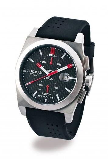 Locman Orologio Uomo Stealth Carbon Cronografo – Cassa 46mm, Quadrante Nero/Rosa, Gomma, 300 Metri Water Resistant