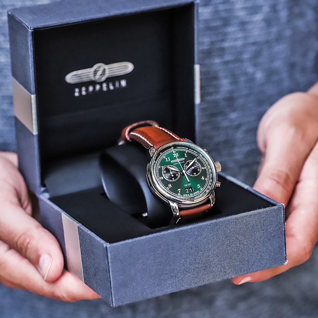 Zeppelin Orologio Da Uomo 8684-4 - Pelle Marrone, Cronografo, Quadrante Verde - 4