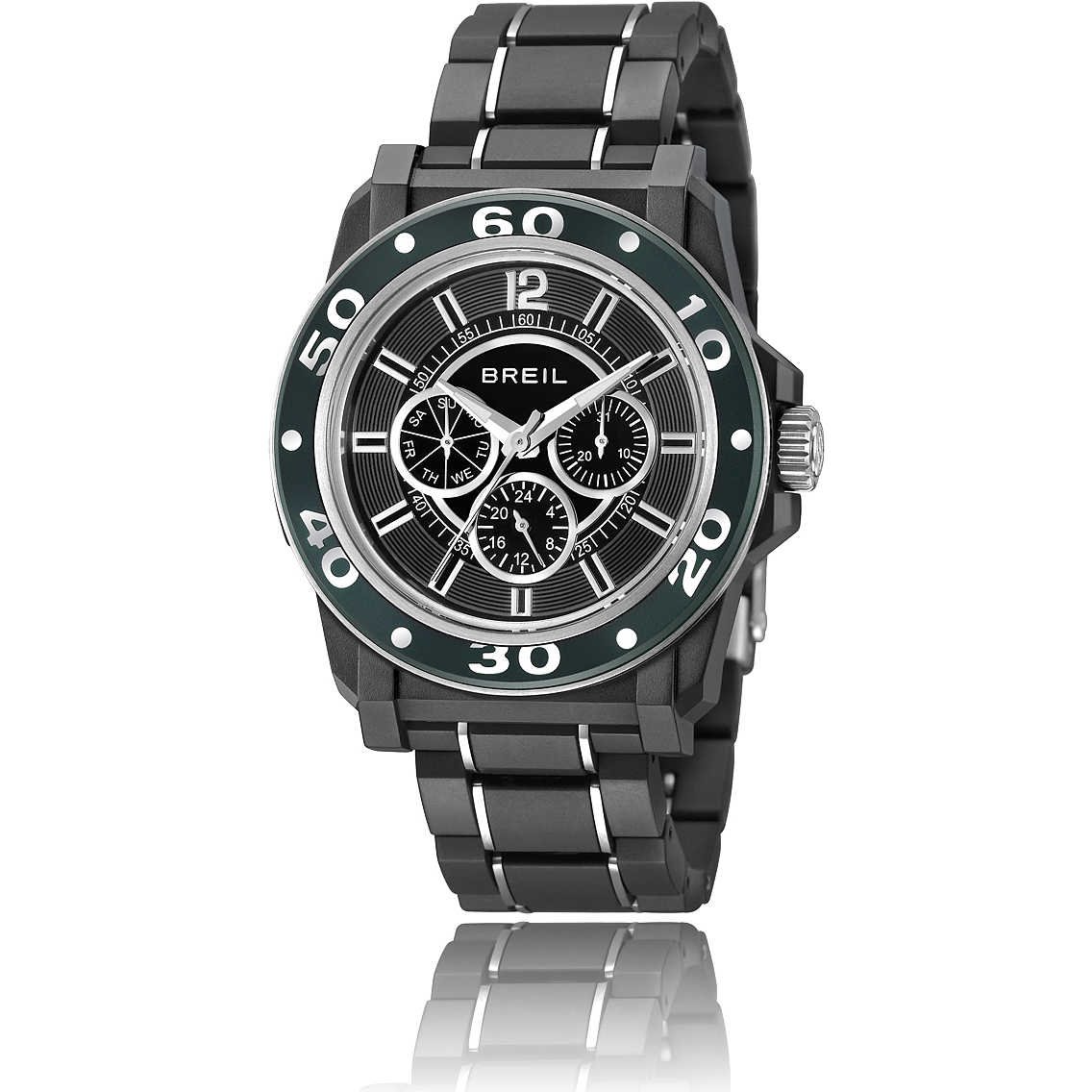 Breil Orologio Uomo Mantalite – Cassa Acciaio E Policarbonato Nero, Lunetta Verde, Quadrante Multifunzione, Cinturino In Poliuretano, Impermeabile 10 ATM